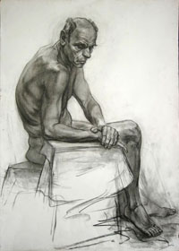 Сидящая мужская фигура 120х80 см, бумага, уголь, ретушь, 2010г.