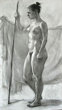 Стоящая женская фигура 100х60 см, бумага, уголь, ретушь, 2011г.