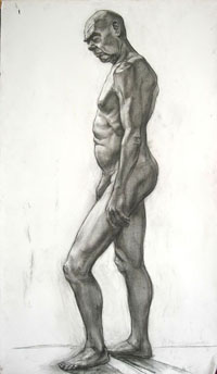 стоящая мужская фигура, 130х80 см, бумага, уголь, ретушь, 2010г.