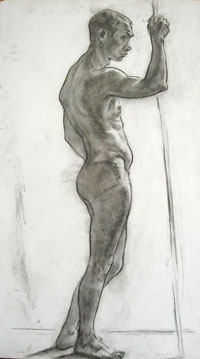 стоящая мужская фигура, 100х60, бумага, уголь, ретушь, 2010г.