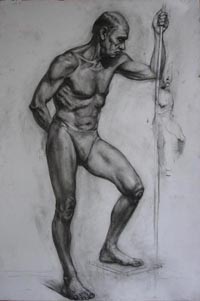 стоящая мужская фигура, 100х60, бумага, уголь, ретушь, 2010г.