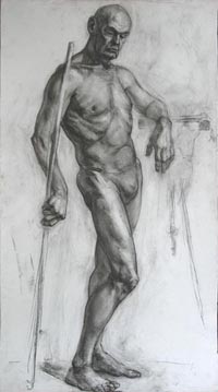 стоящая мужская фигура, 100х60 см, бумага, уголь, ретушь, 2010г.