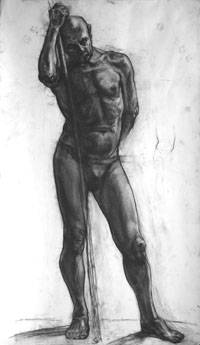 стоящая мужская фигура, 130х80 см, бумага, уголь, ретушь, 2012г.