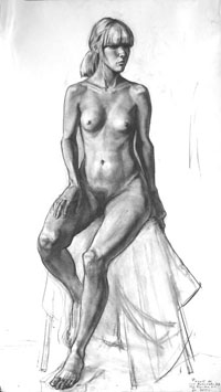 Сидящая женская фигура 130х80 см, бумага, уголь, ретушь, 2012г.