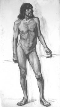 стоящая мужская фигура, 130х80 см, бумага, уголь, ретушь, 2012г.