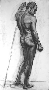 Сидящая мужская фигура 100х60 см, бумага, уголь, ретушь, 2012г.