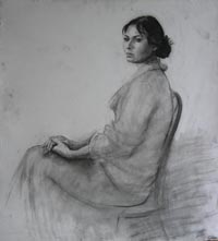 женский портрет 100х100 см, бумага, уголь, ретушь, 2010г.