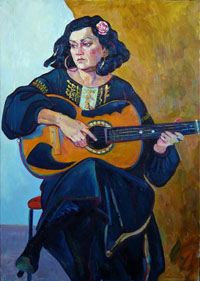 портрет женщины с гитарой,  100х70 см, холст, масло, 2012г.